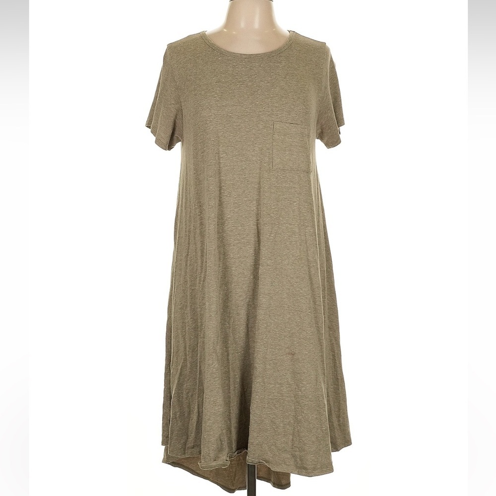 LuLaRoe Carly High Low Midi Casual Tan Short Sleeve Dress Size Large L